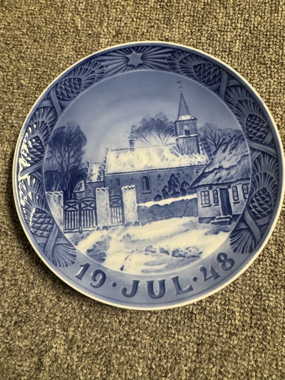 Royal Copenhagen Blue and White Commemorative Plate - 19 JUL 48